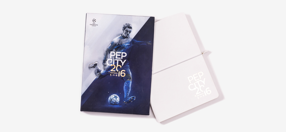 White leather notebook with full colour printed slide case