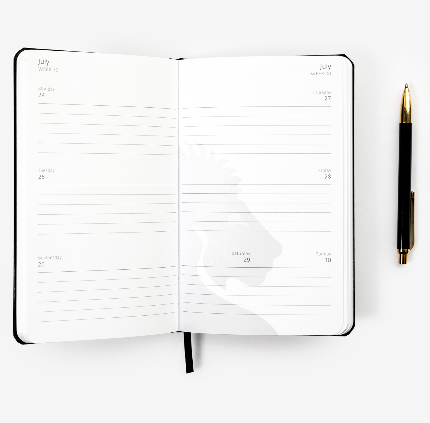 Custom-diary-inside-page-2 Custom printed pages of a weekly diary and a pen