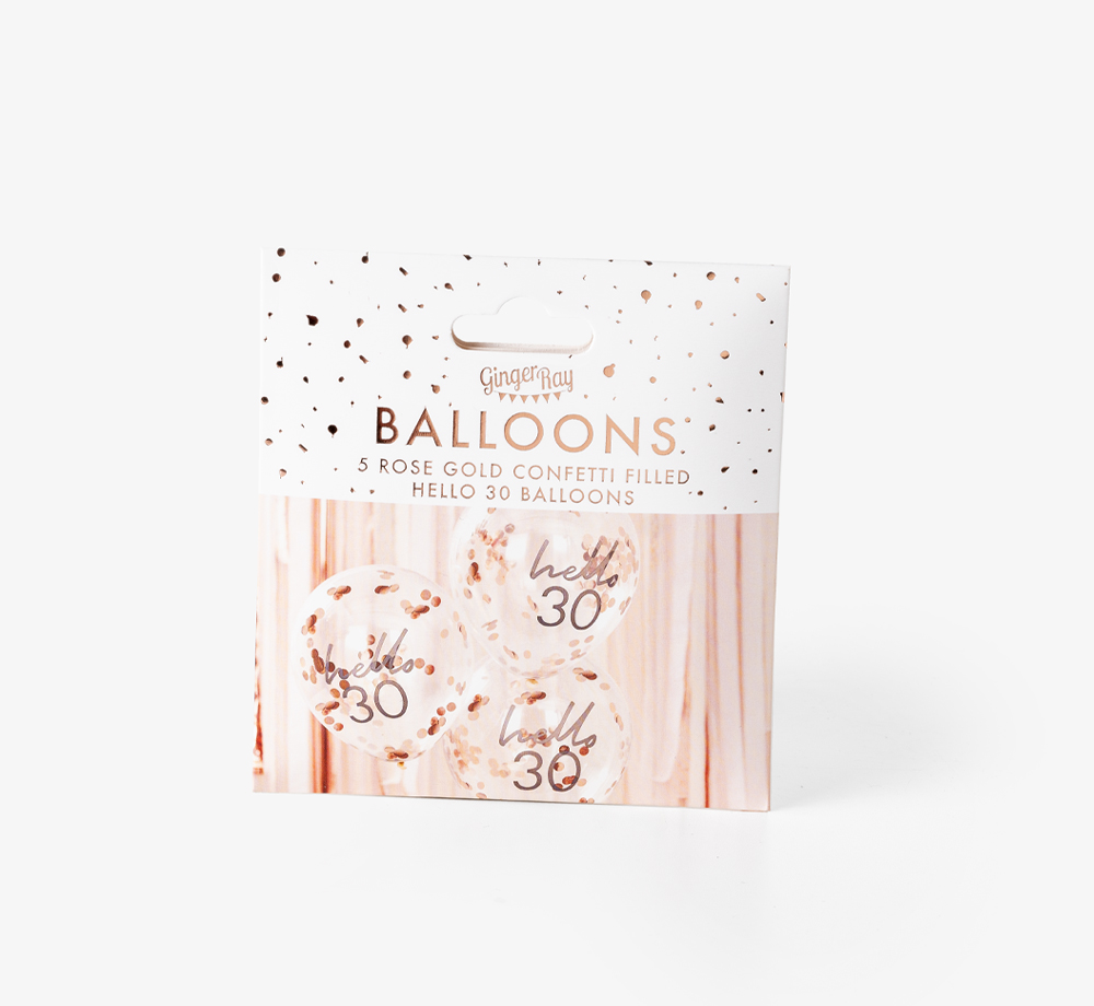 ‘Hello 30’ Rose Gold Confetti Balloons by Ginger RayLifestyle & Games| Bookblock