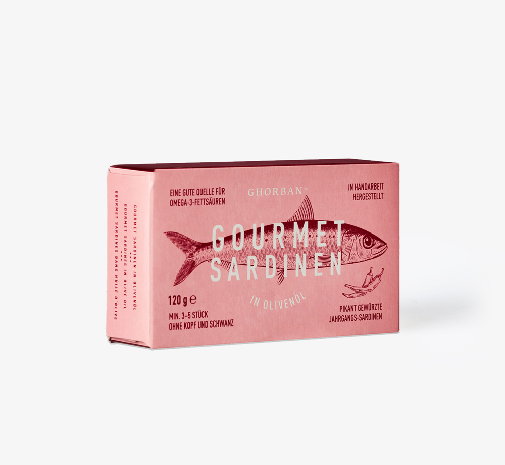Gourmet Sardines in Chilli Olive Oil 120g by GhorbanEat & Drink| Bookblock