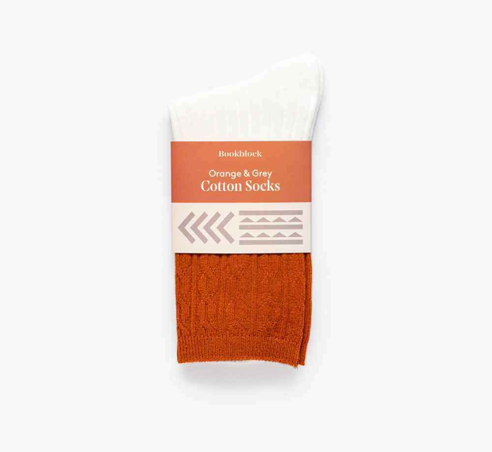 Orange & Grey Cotton Socks by BookblockCorporate Gifts| Bookblock