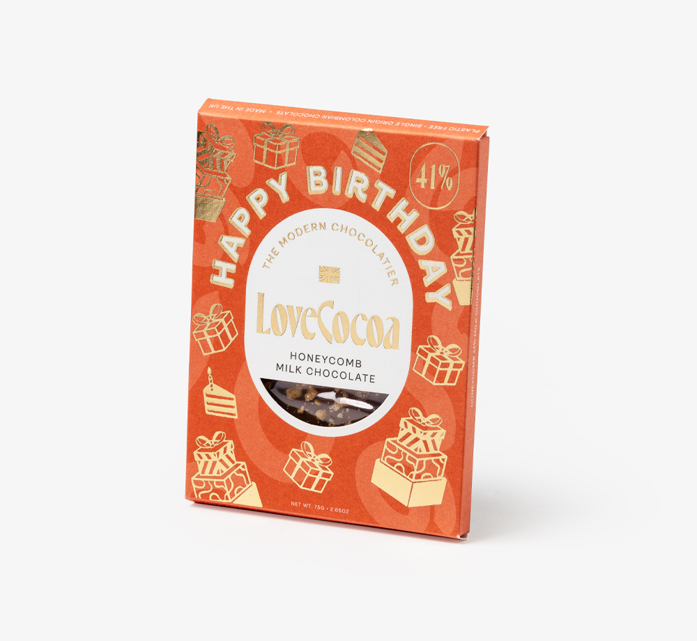Happy Birthday Honeycomb Bar 41% by Love CocoaEat & Drink| Bookblock