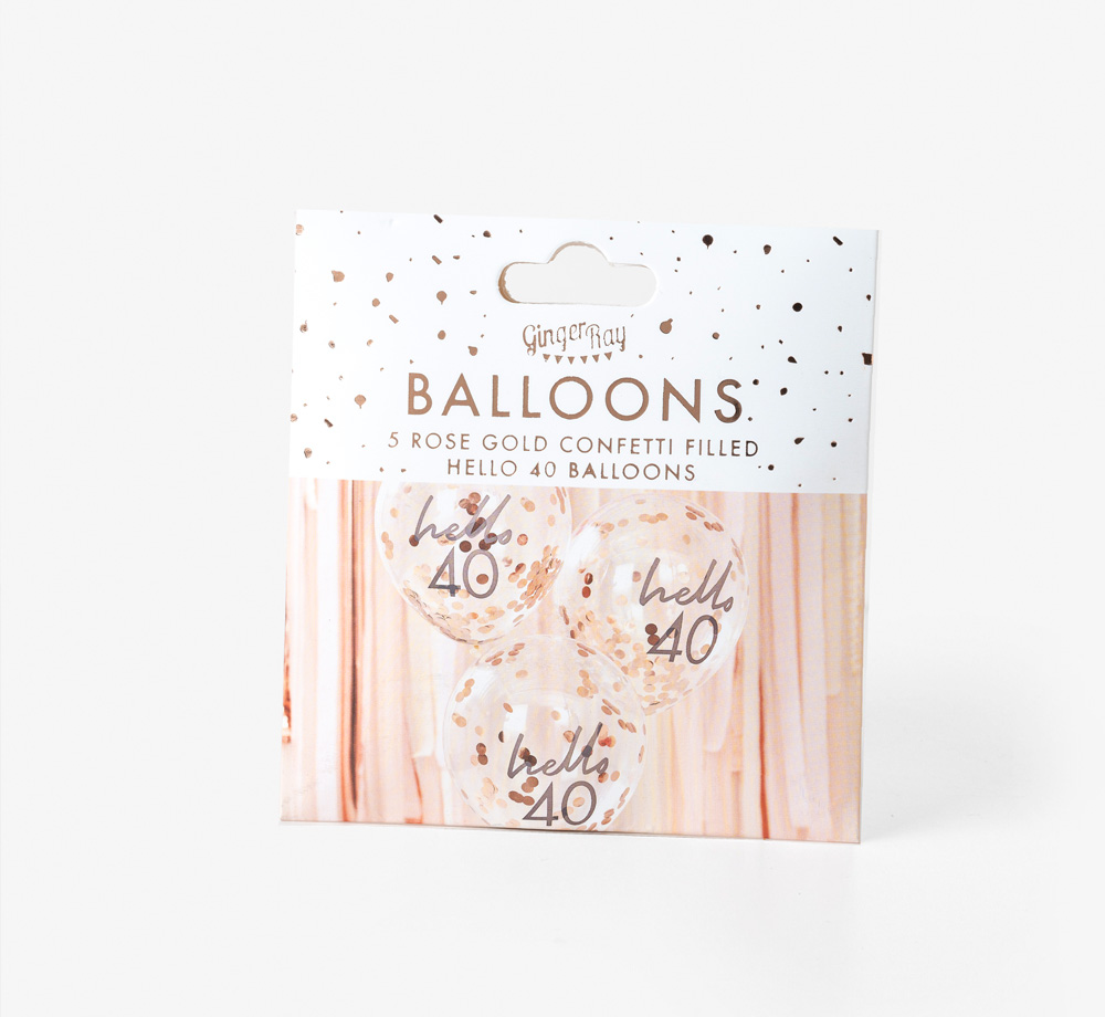 ‘Hello 40’ Rose Gold Confetti Balloons by Ginger RayLifestyle & Games| Bookblock