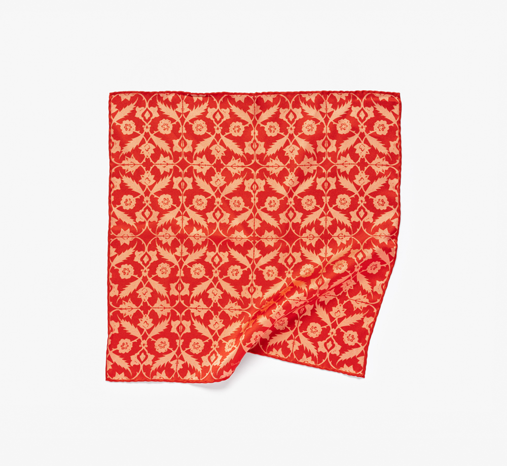 Red Floral Tile Print Silk Handkerchief by BookblockCorporate Gifts| Bookblock