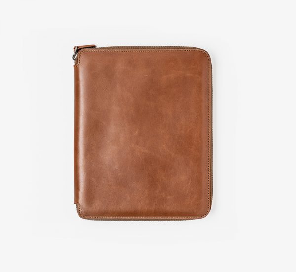 A5 Tan Zipped Leather Folder | Bookblock | Cards, Stationery and Gift Boxes