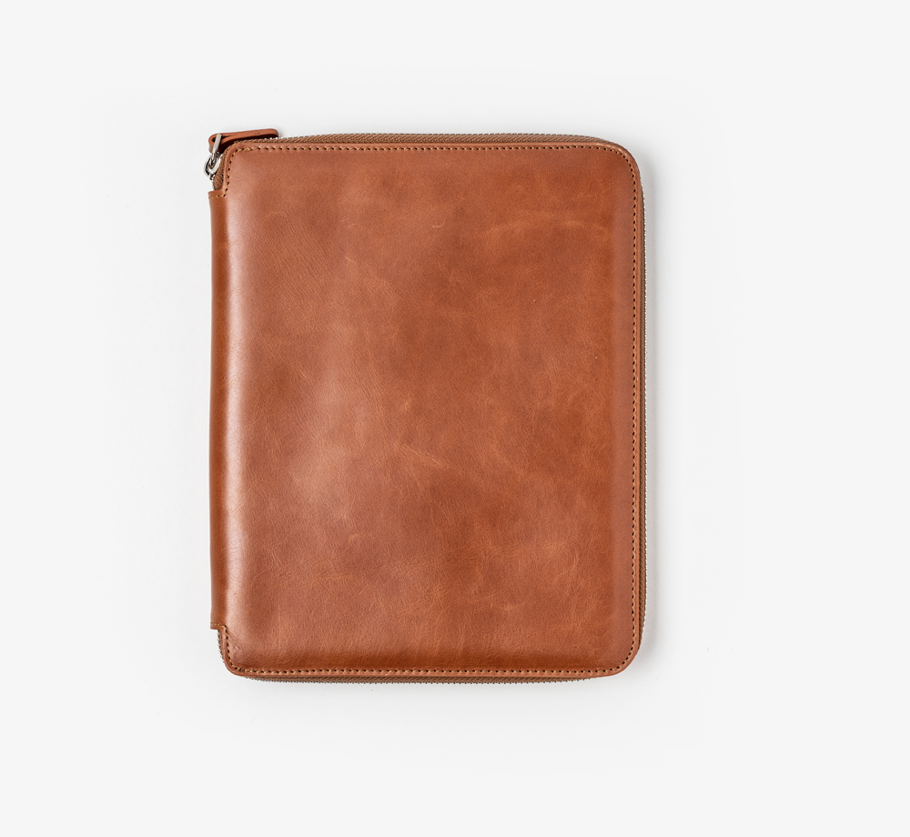 A4 Tan Zipped Leather Folder by BookblockLeather| Bookblock