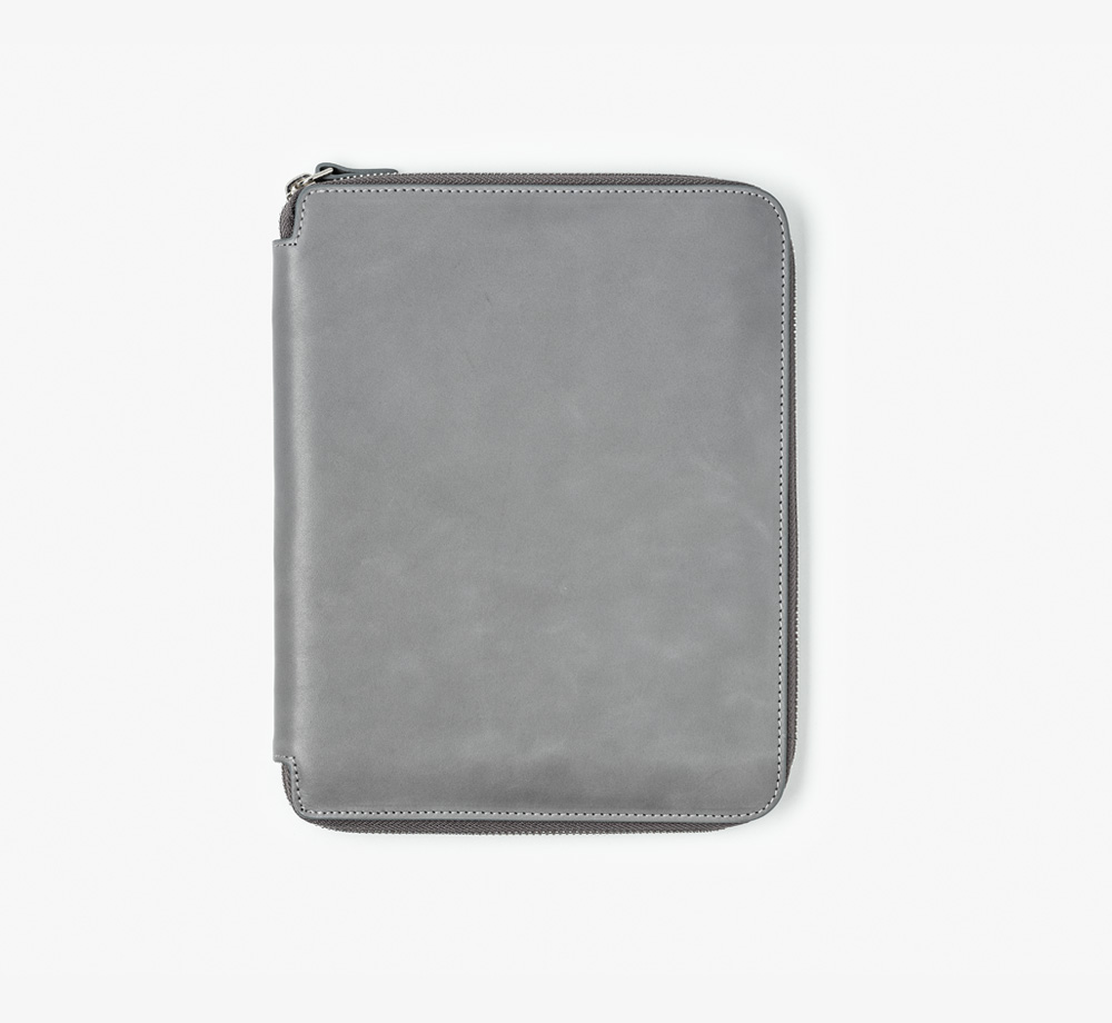 A5 Grey Zipped Leather Folder by BookblockLeather| Bookblock