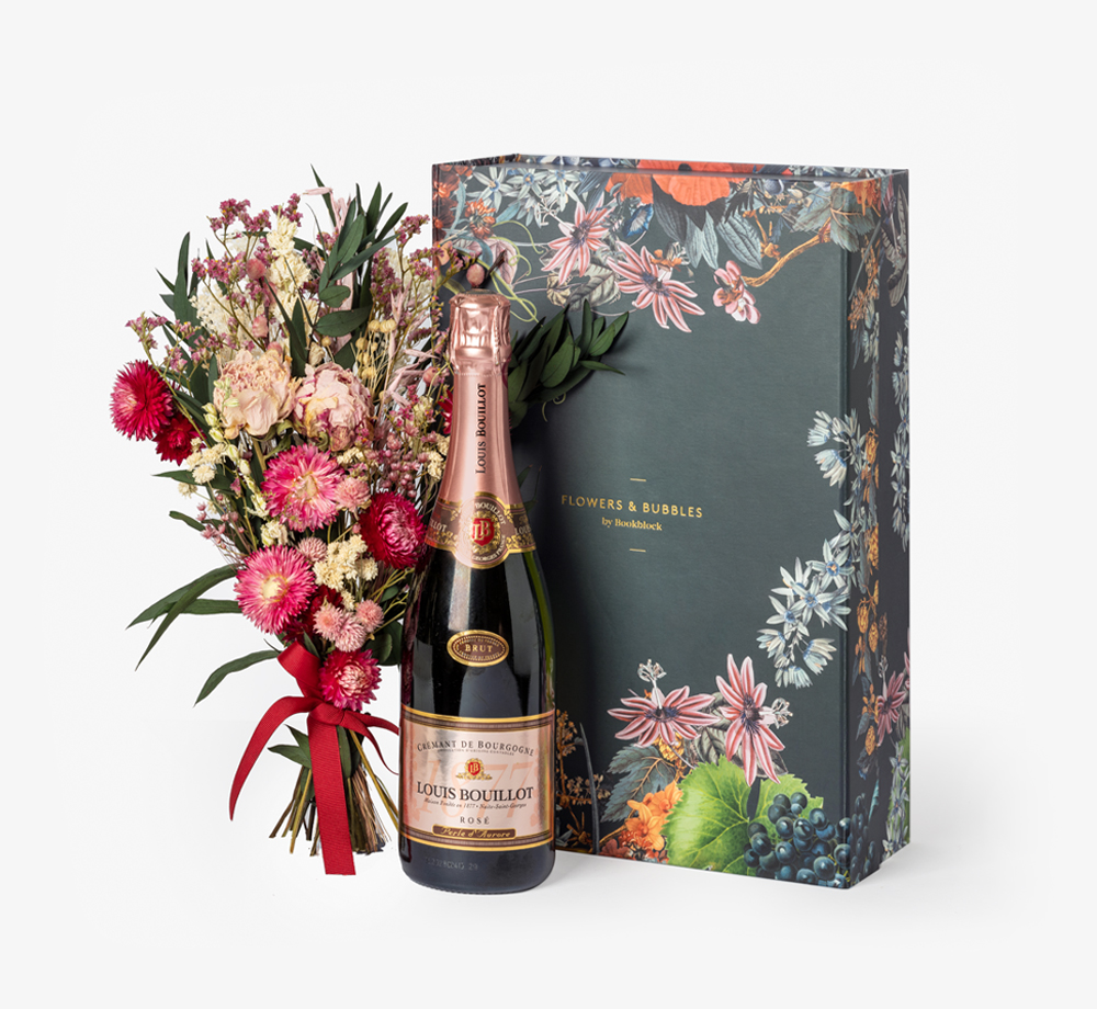 Pink Brut & Dahlias ‘Flowers and Champagne’ by Flowers & BubblesGift Box| Bookblock