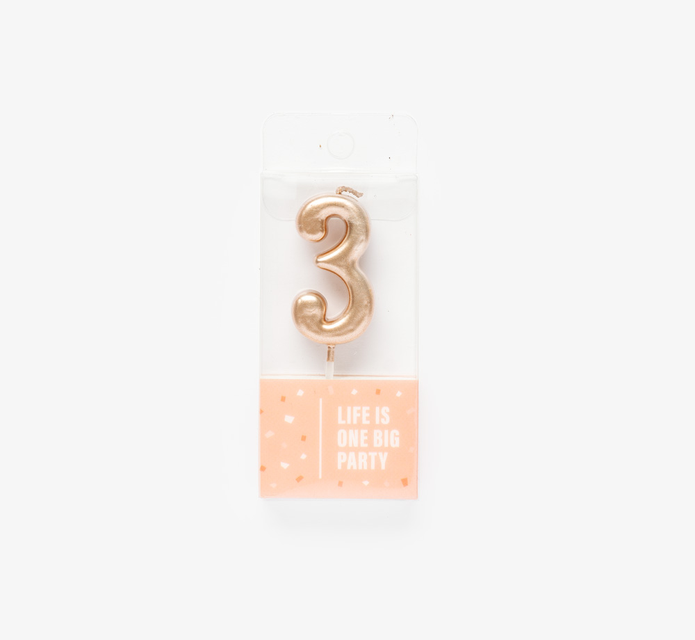 Rose Gold Candle ‘3’ by Life Is One Big PartyLifestyle & Games| Bookblock