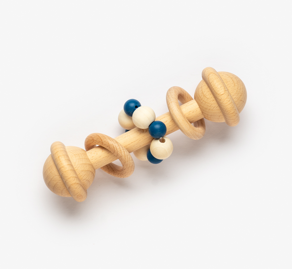 Wooden Rattle with Blue Teething Beads by BookblockBaby & Kids| Bookblock