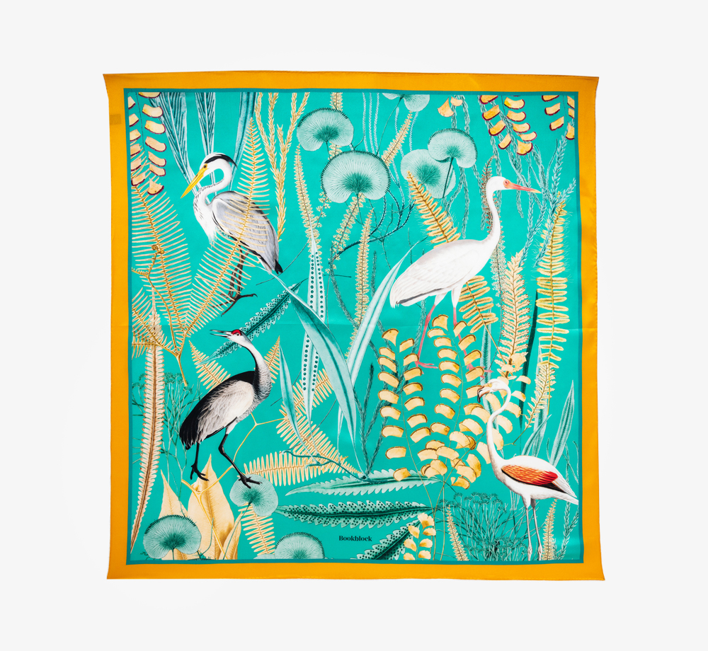 Turquoise Bird Print Silk Scarf by BookblockHome| Bookblock