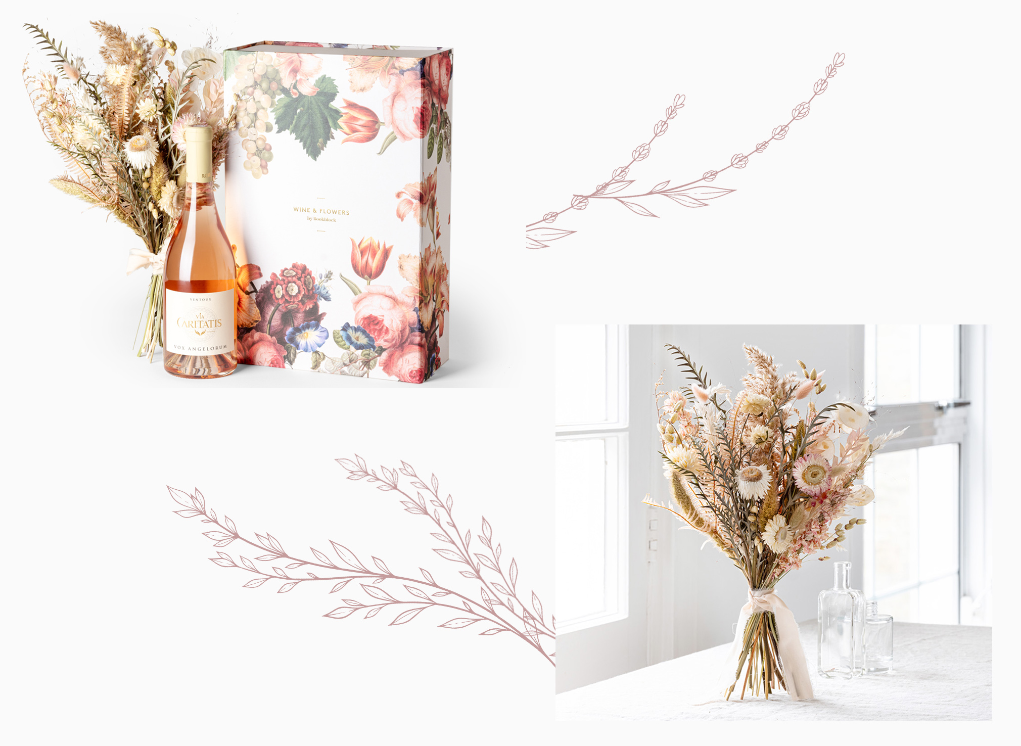 Posie and Angelorum ‘Wine & Flowers’ with leaf decoration in pink