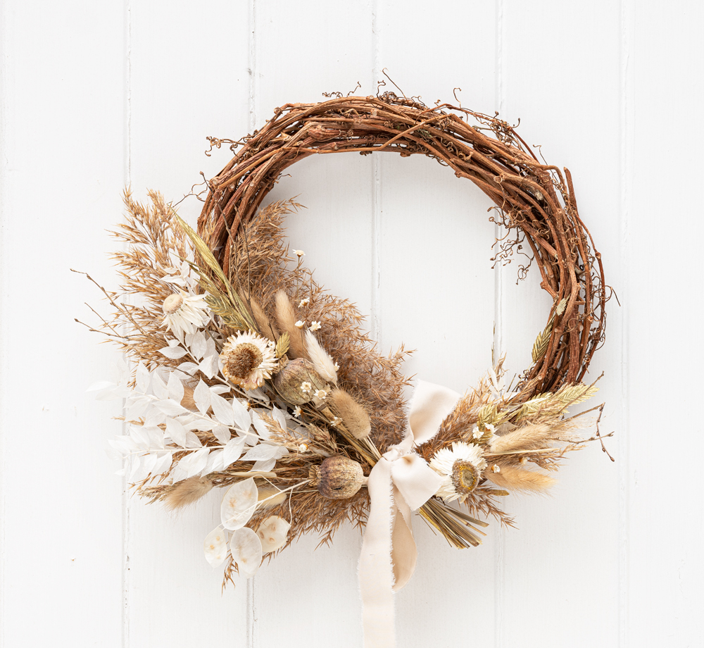 Wintry Handmade Dried Wreath by Bookblock FloristsGift Box| Bookblock