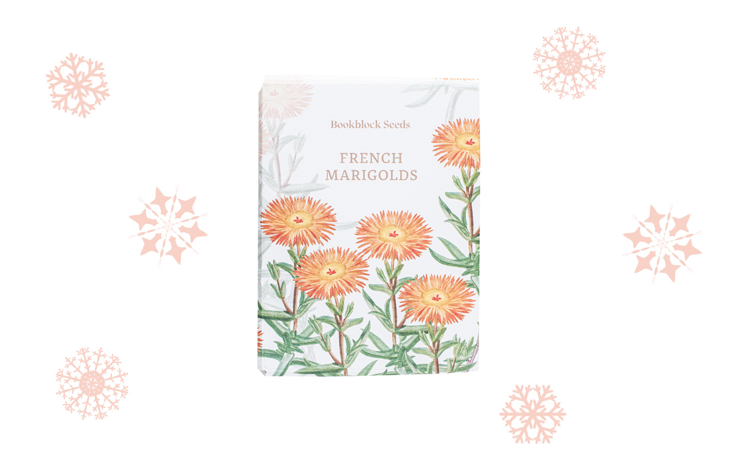 French Marigold Seeds with orange snowflake decorations