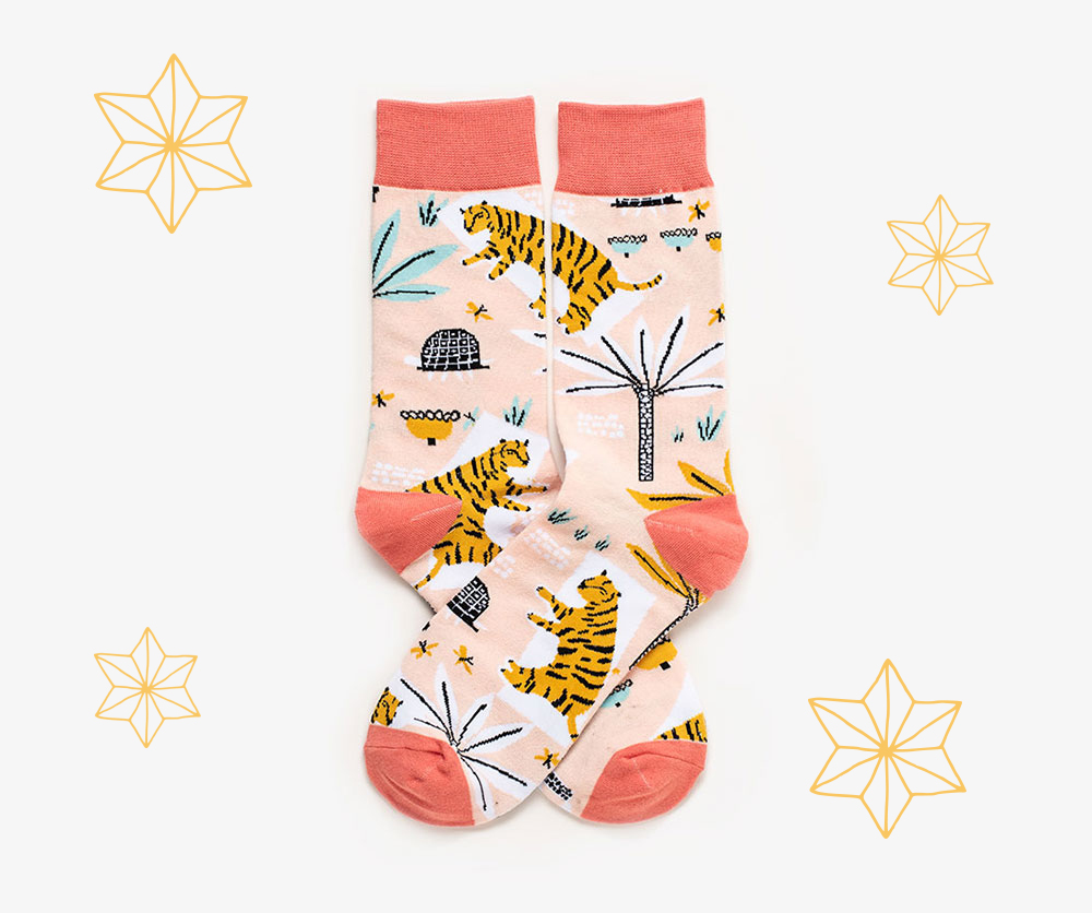 Pink Tiger Socks with gold star decorations