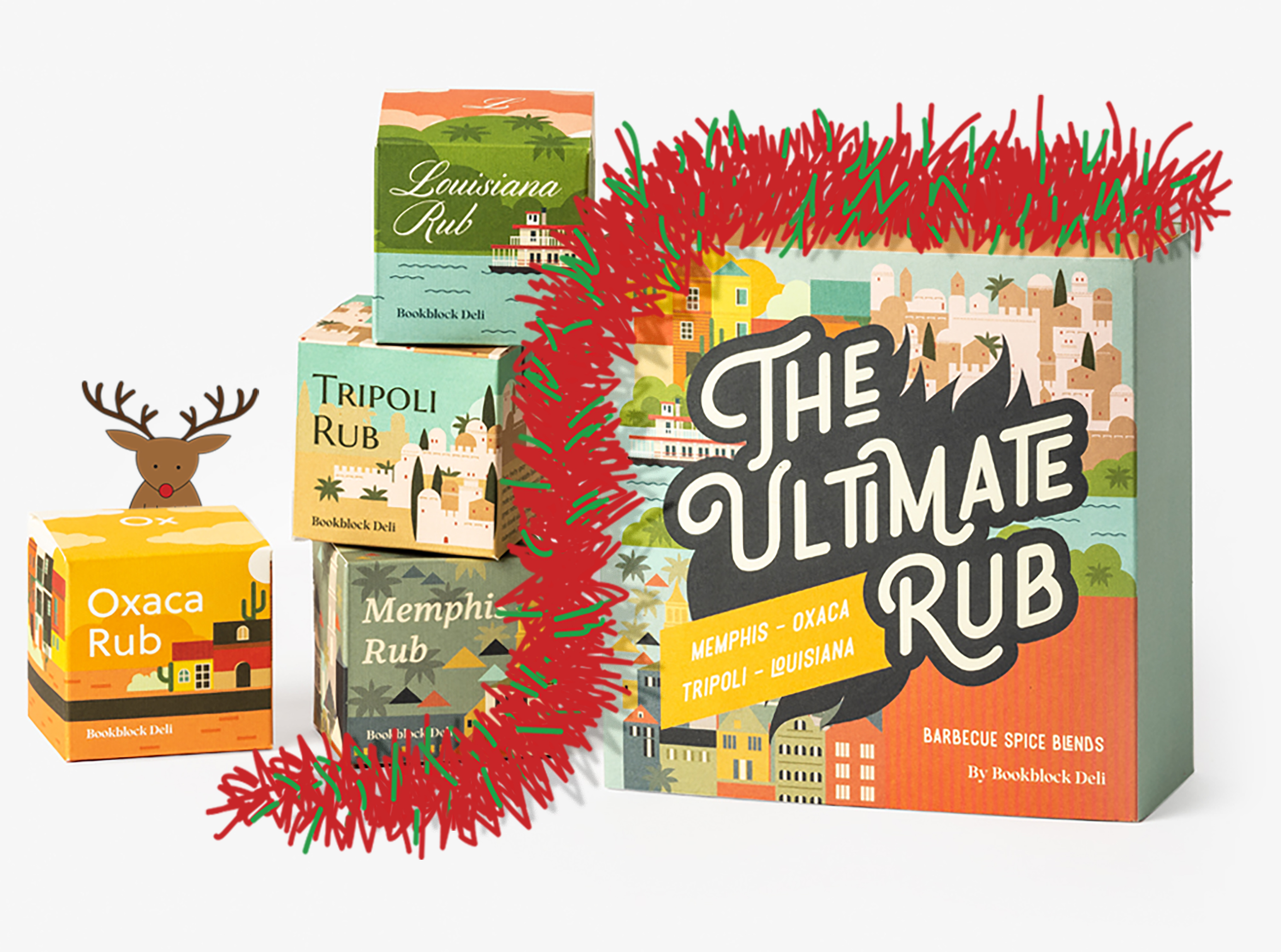 Ultimate Rub Selection with tinsel illustration in red and green for decoration