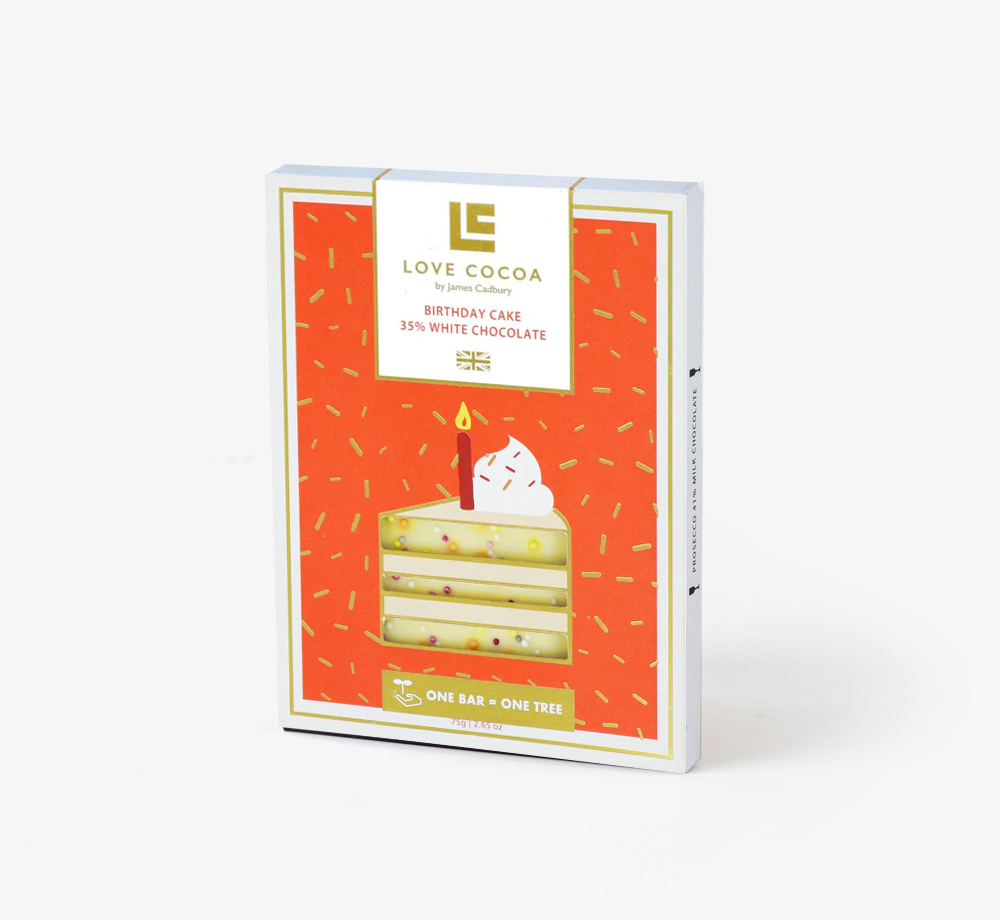 Birthday Cake White Chocolate Bar 75g by Love CocoaCorporate Gifts| Bookblock