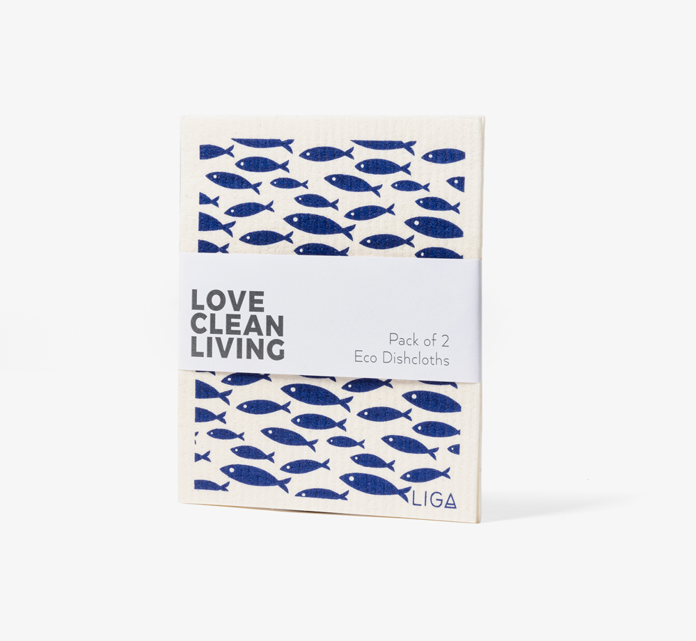 Fish & Wave Pack of 2 Eco Dishcloths by LigaHome| Bookblock
