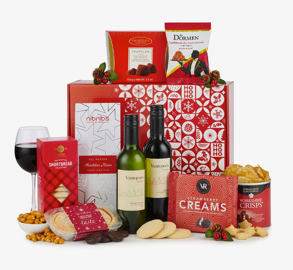 Christmas Delight Gift Box with Red & White Wine by The Classic Hamper Co.Gift Box| Bookblock